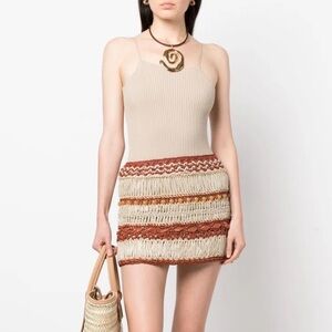 Alberta Ferretti raffia crochet mini skirt NWT